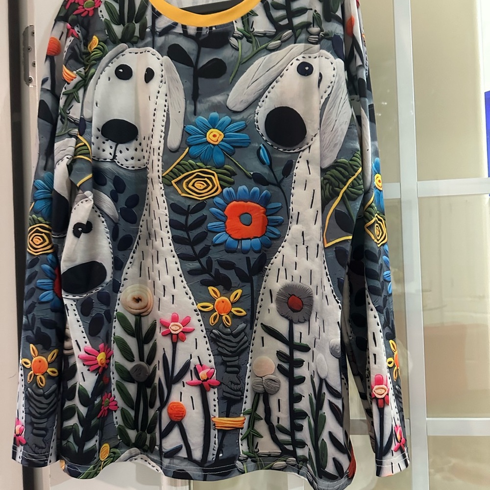 PET LOVERS ALERT! FOUR CUTE TOPS! Colorful Dog themed print tops.